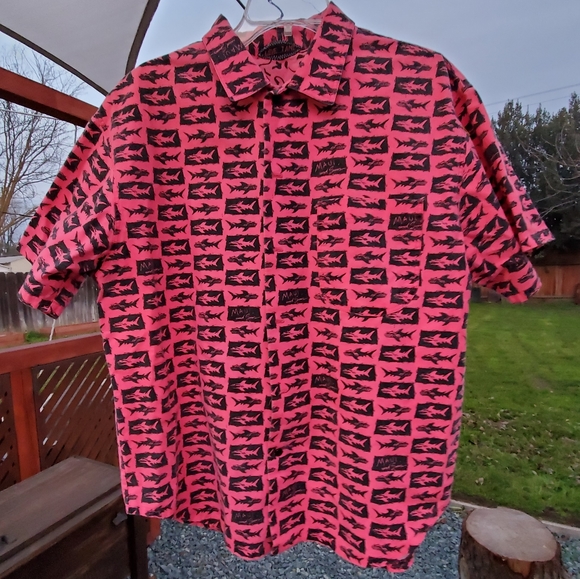 Maui and Son's Men's Short Sleeve Shirt. Hot Pink/Black. Homemade. LNPWC. - Picture 11 of 15